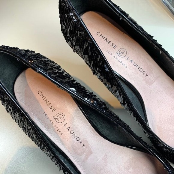 Chinese Laundry Ruthy Black Sequin Pointed Toe High Heel Pumps Women's 10 - Picture 8 of 12